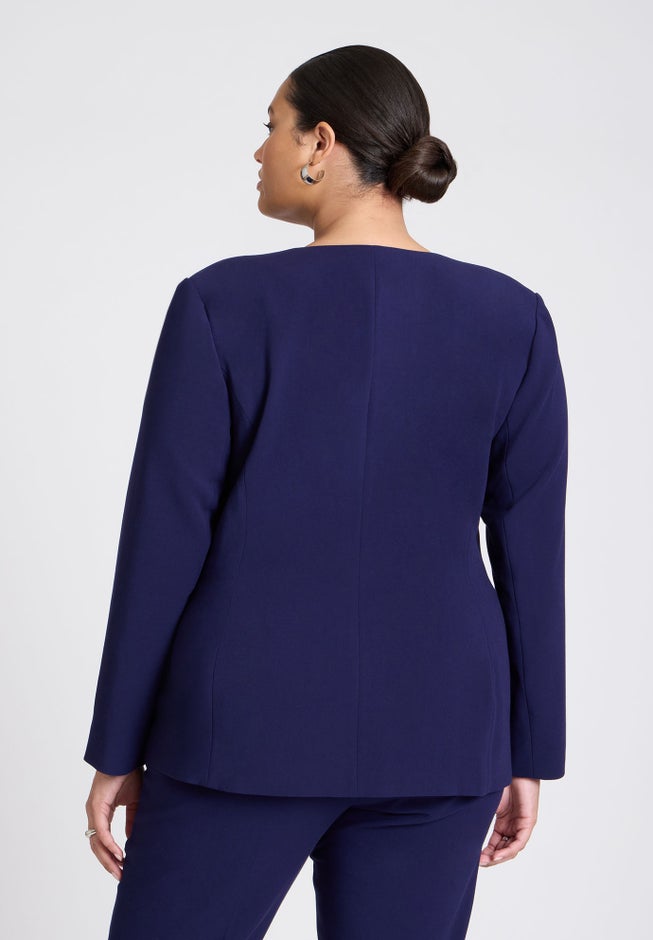 The 365 Semi Stretch Double Breast Collarless Blazer image number 1