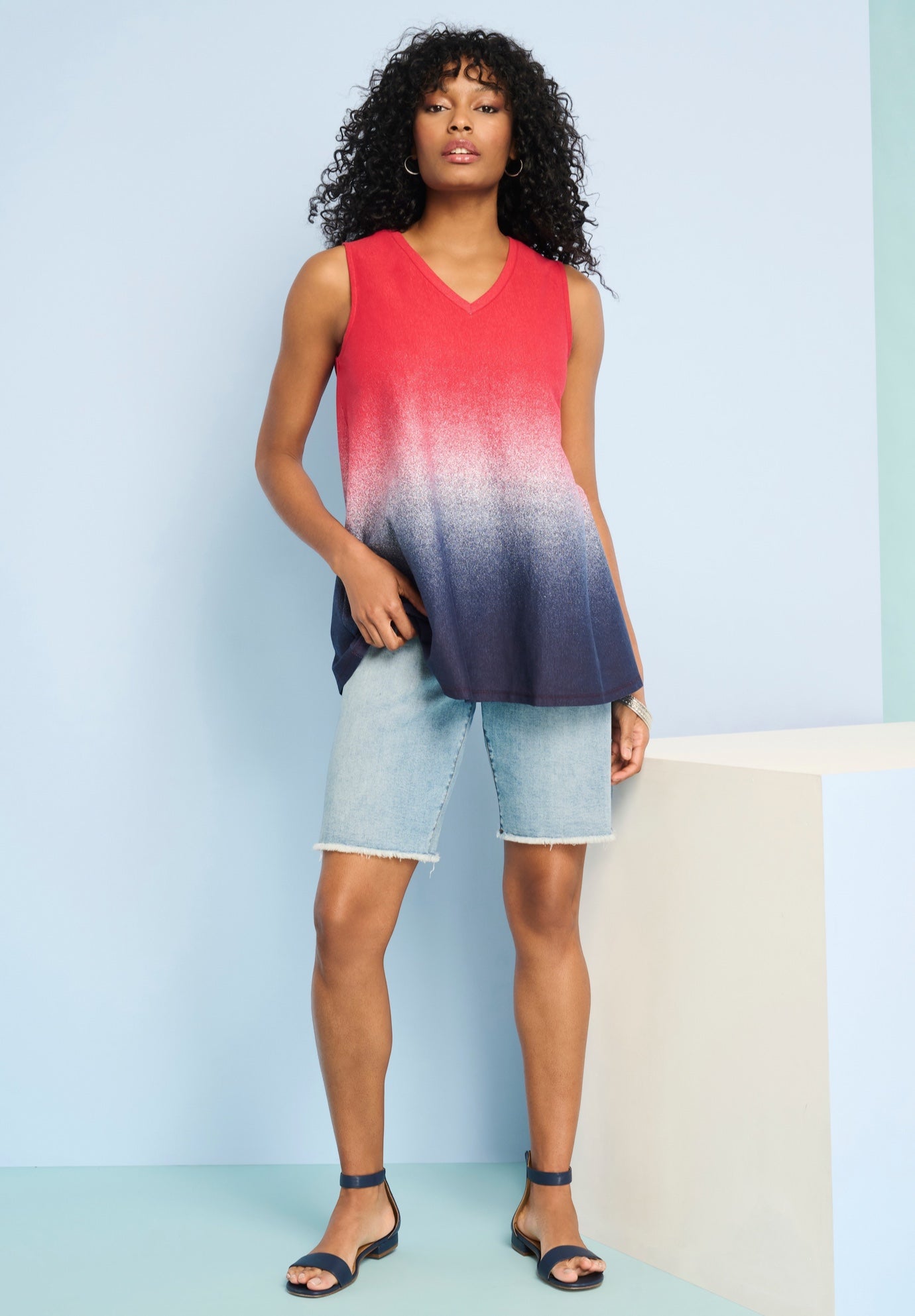 Plus Size Frayed Hem Bermuda Jean Shorts image number 2