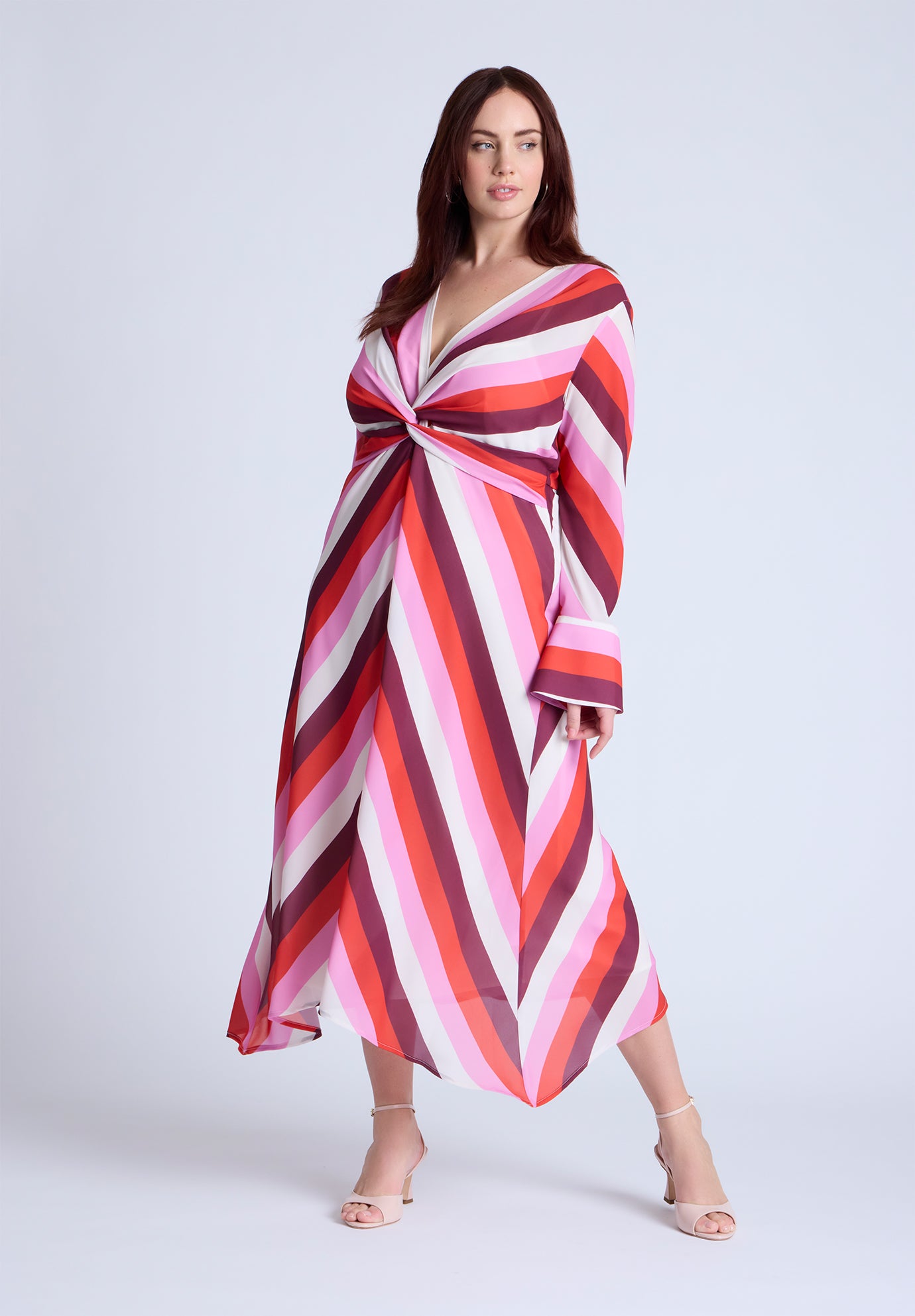 Twist Bodice Stripe Midi Dress image number 1