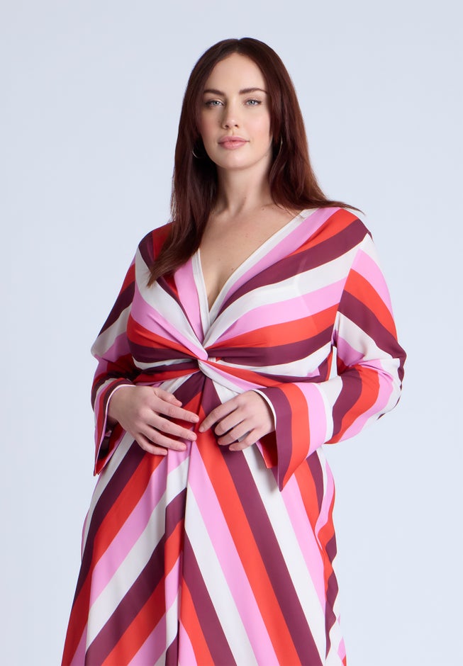 Twist Bodice Stripe Midi Dress image number 3