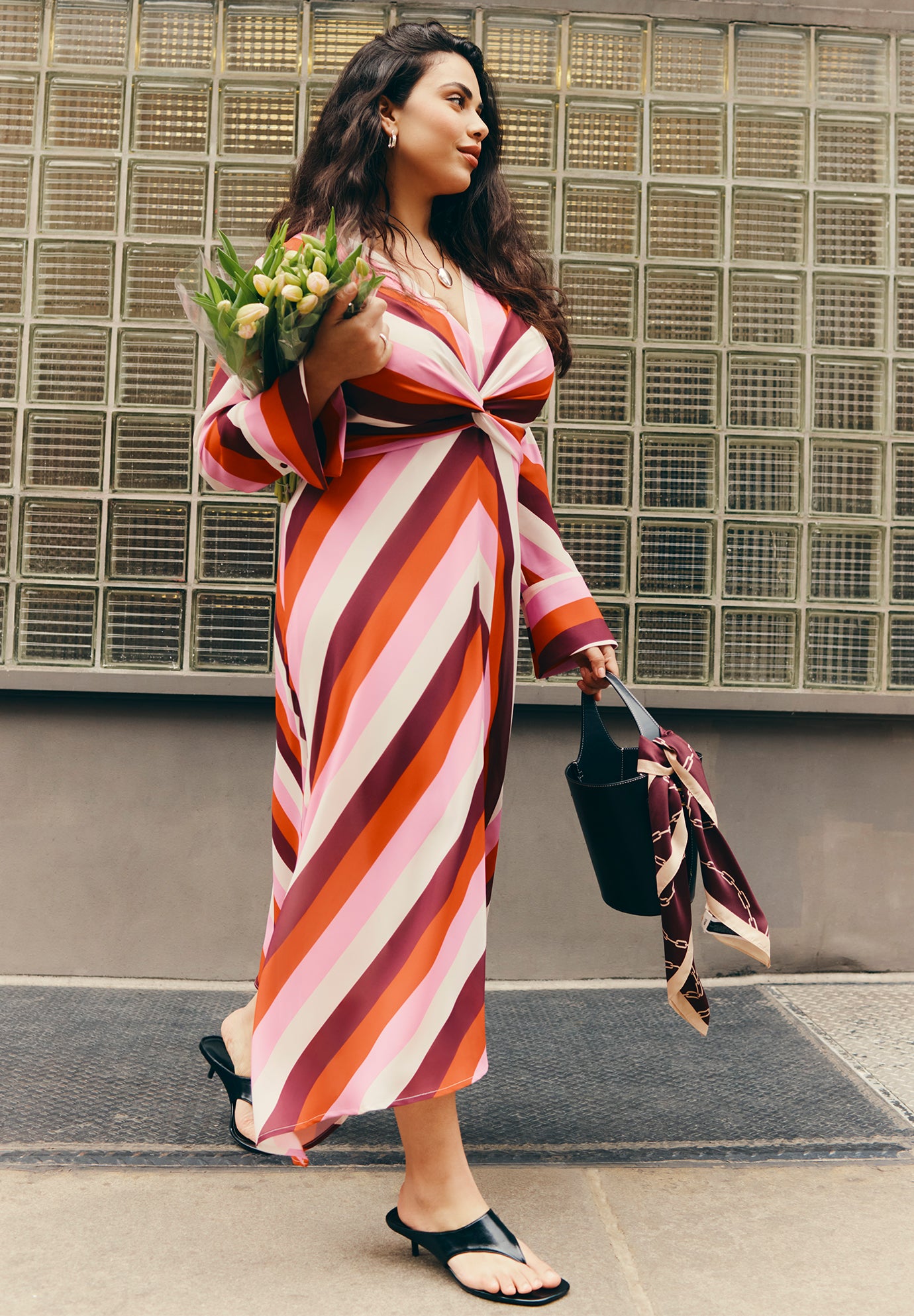 Twist Bodice Stripe Midi Dress image number 0