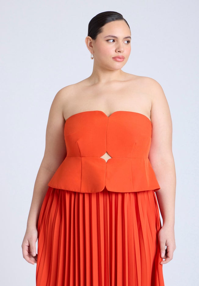 Strapless Pleated Midi Dress image number null