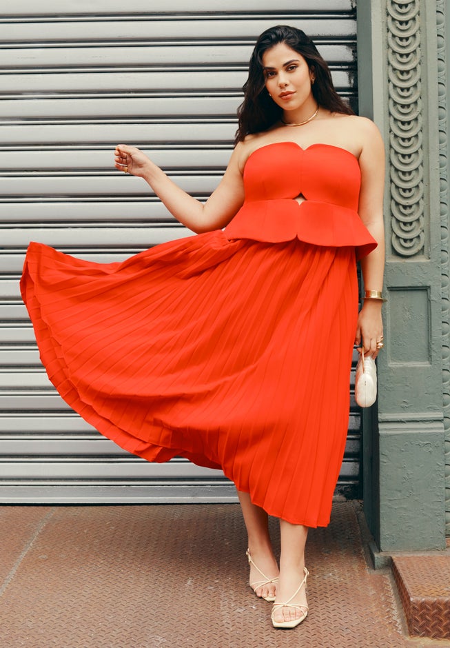 Strapless Pleated Midi Dress image number null