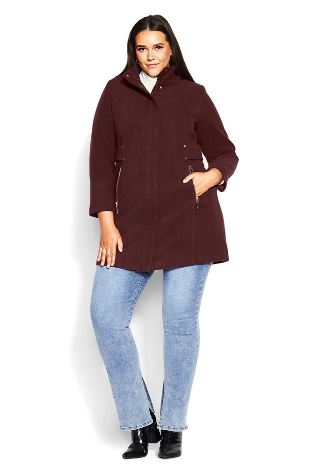 Faux Wool Plain Coat image number null