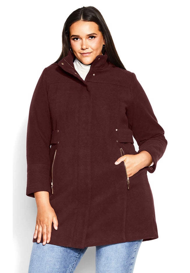 Faux Wool Plain Coat image number null