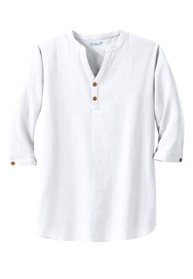 Gauze Mandarin Collar 3/4 Sleeve Shirt image number 1