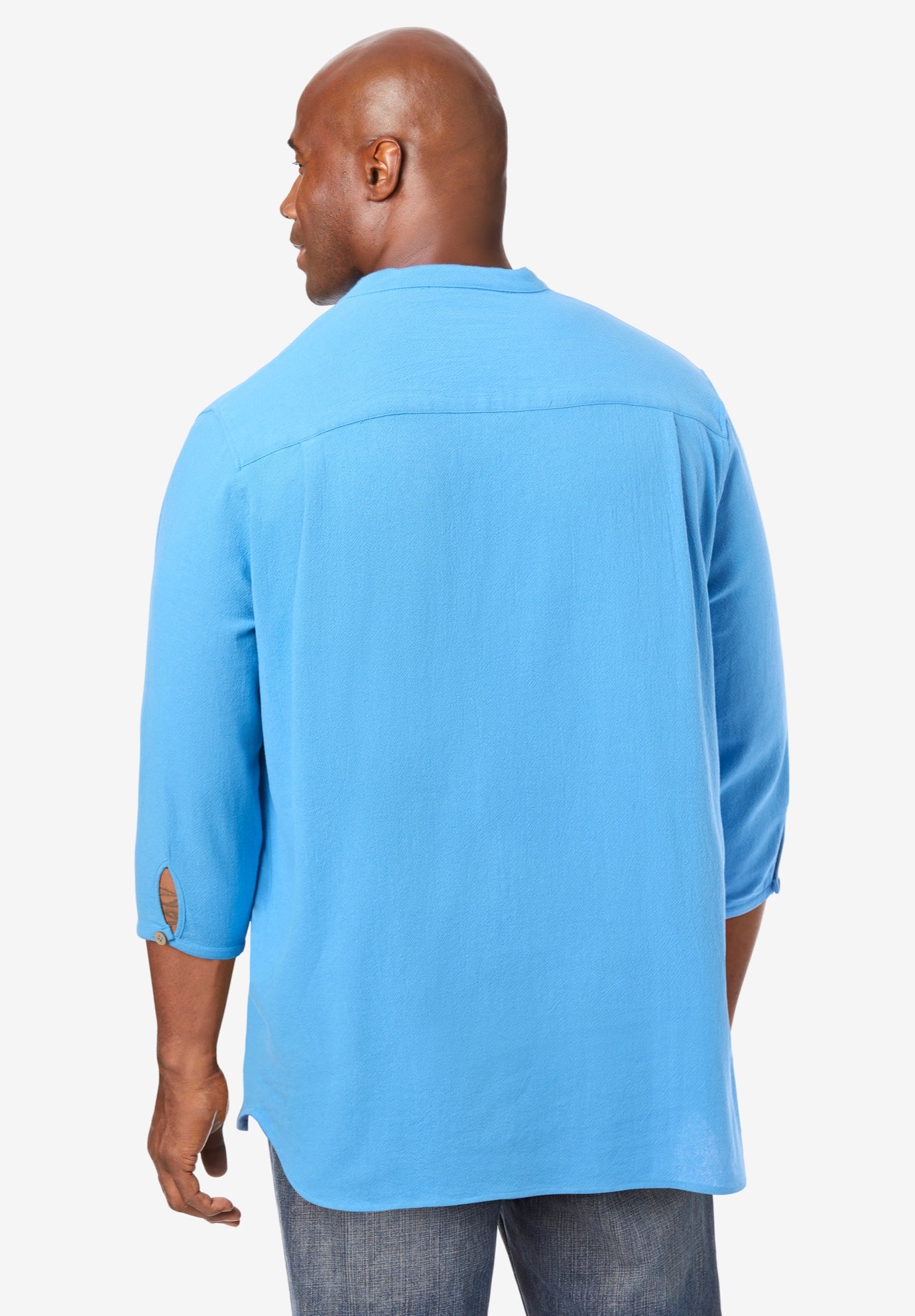 Gauze Mandarin Collar 3/4 Sleeve Shirt image number 3