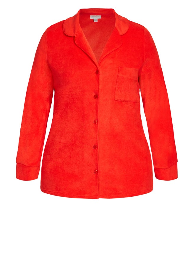 Plain Button Fleece Sleep Top image number 2