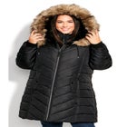 Chevron Faux Fur Hood Long Puffer Coat image number null