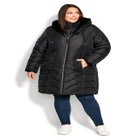 Chevron Faux Fur Hood Long Puffer Coat image number null