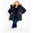 Chevron Faux Fur Hood Long Puffer Coat image number null