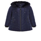 Chevron Faux Fur Hood Long Puffer Coat image number null