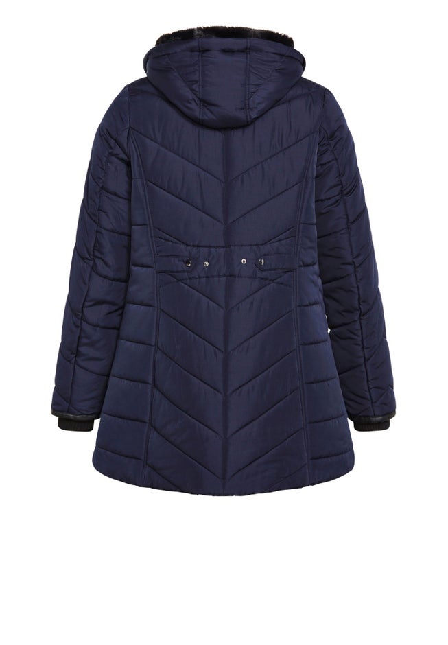 Chevron Faux Fur Hood Long Puffer Coat image number 7