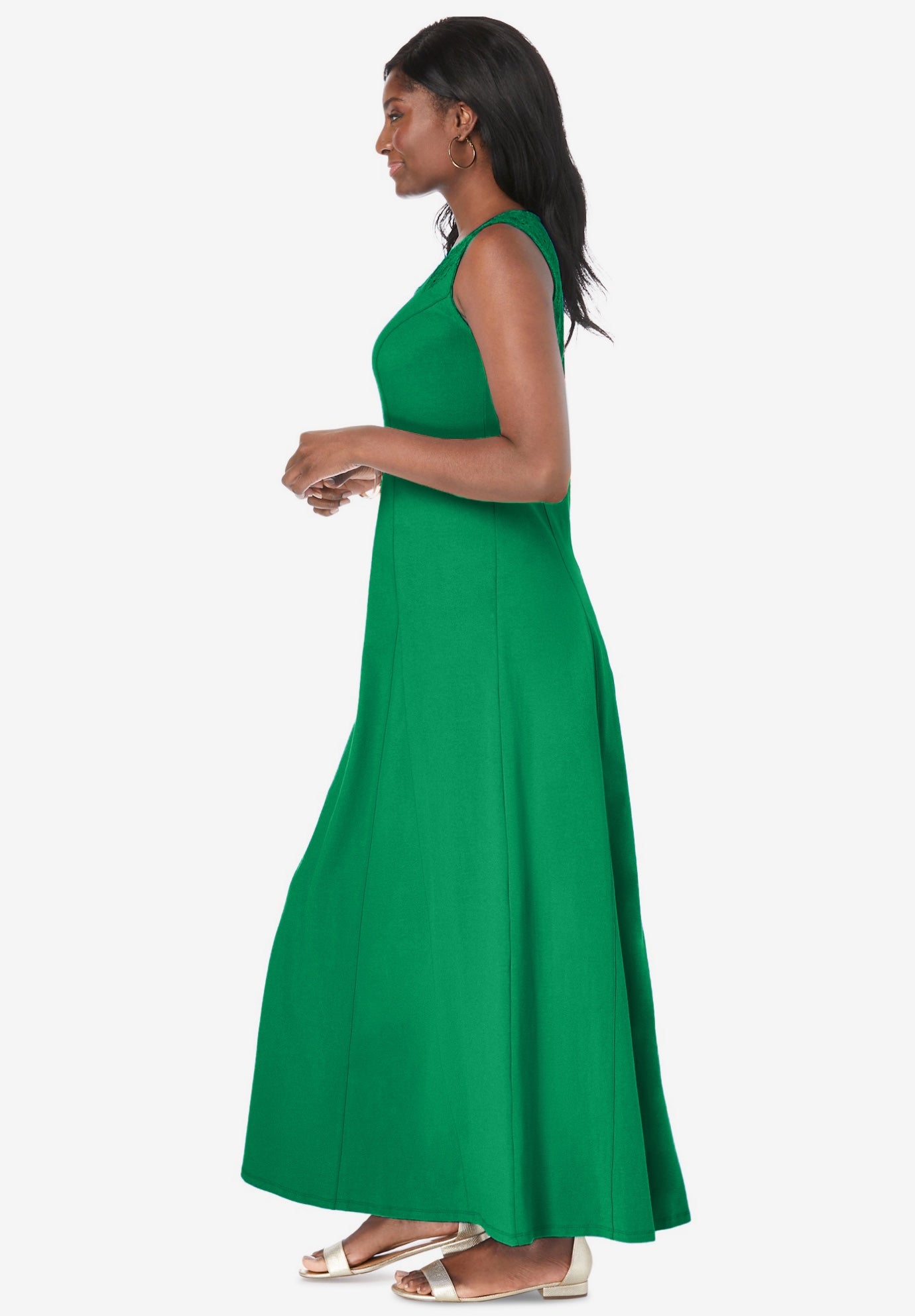 Stretch Cotton Crochet-Back Maxi Dress image number 3