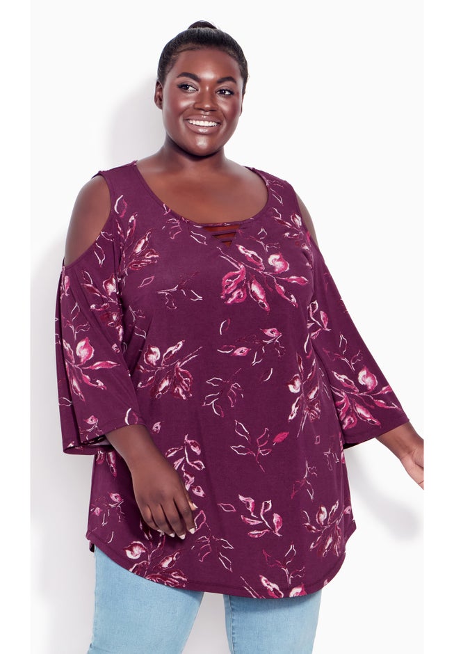 Cold Shoulder 3 Bar Print Top image number 3