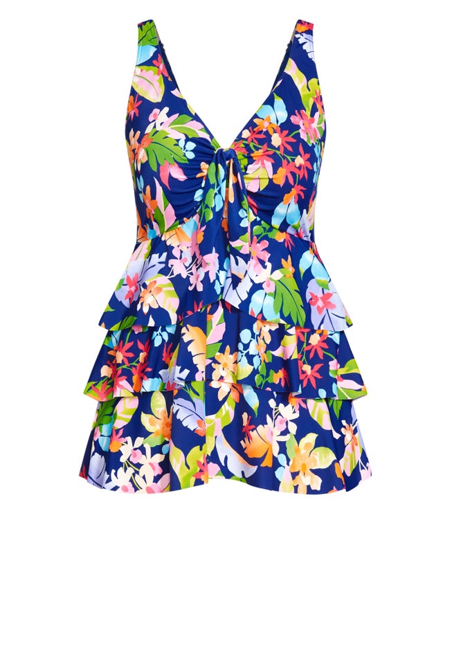 Ruffled Print Tankini Top image number 2