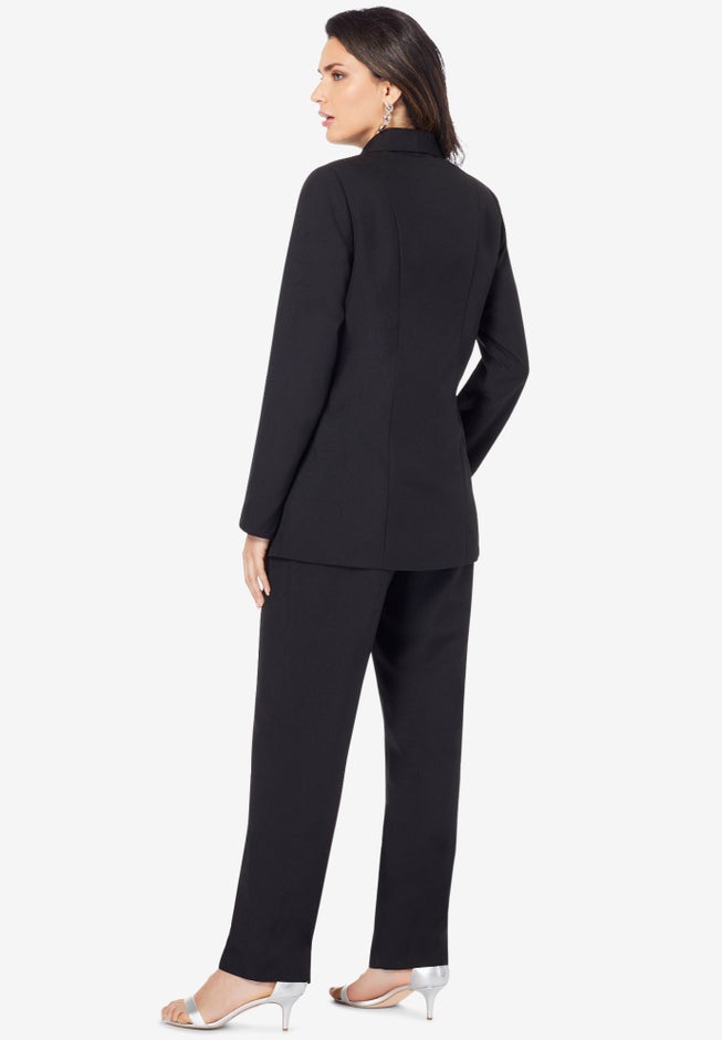 Plus Size Long Sleeve Ten-Button Shawl-Collar Pant Suit &ndash; 2-Piece Pant Set image number 1