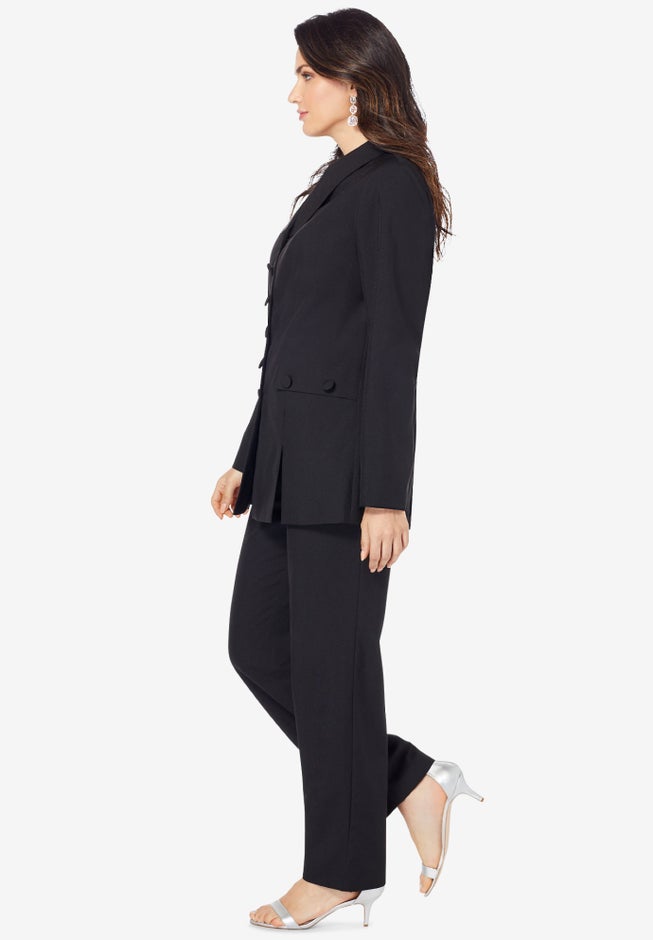 Plus Size Long Sleeve Ten-Button Shawl-Collar Pant Suit &ndash; 2-Piece Pant Set image number 2