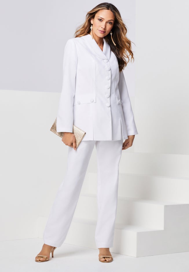 Plus Size Long Sleeve Ten-Button Shawl-Collar Pant Suit &ndash; 2-Piece Pant Set image number 3