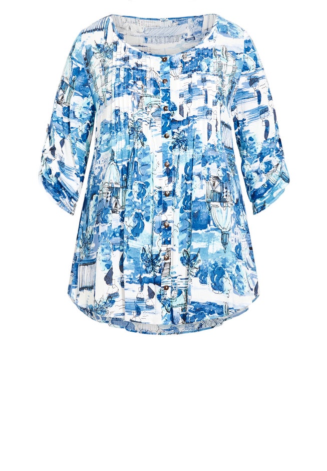 Sandy Pintuck Print Shirt image number null