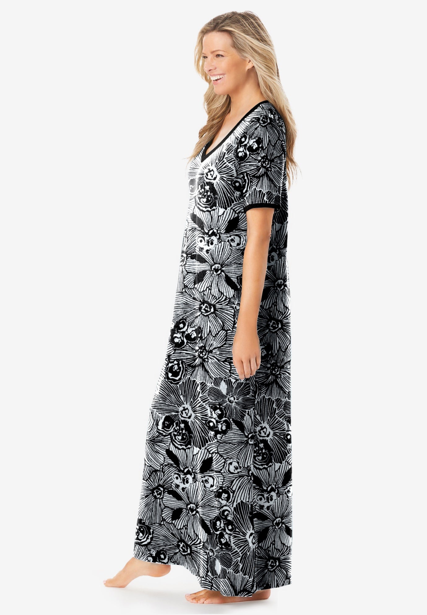 V-Neck Short Sleeve Maxi T-Shirt Lounger image number 2