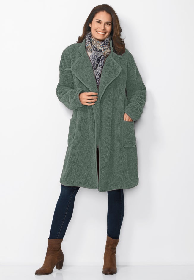 Rib Knit Collar Berber Jacket image number 1