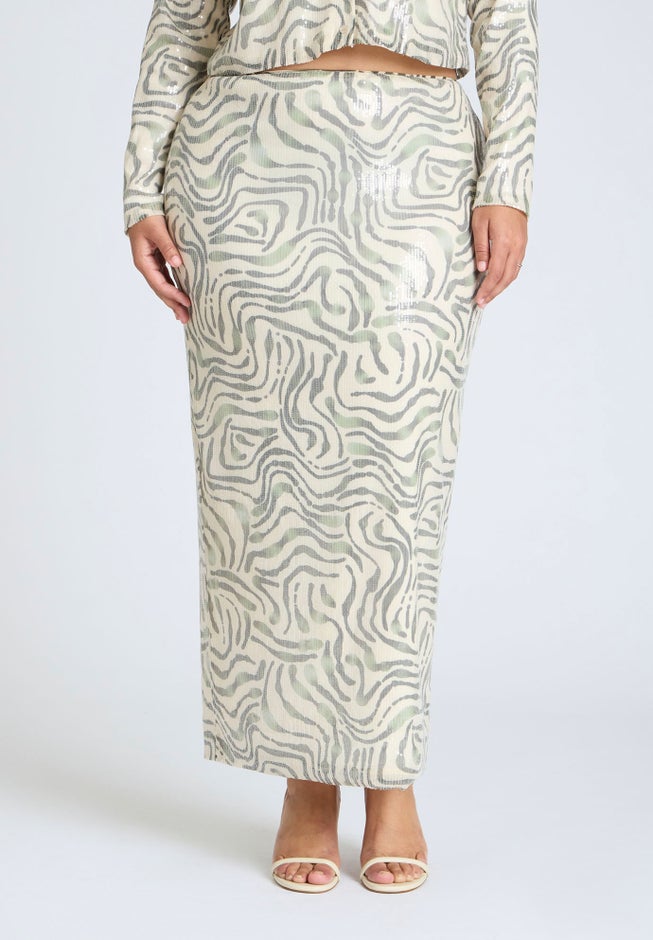 Printed Sequin Maxi Skirt image number null