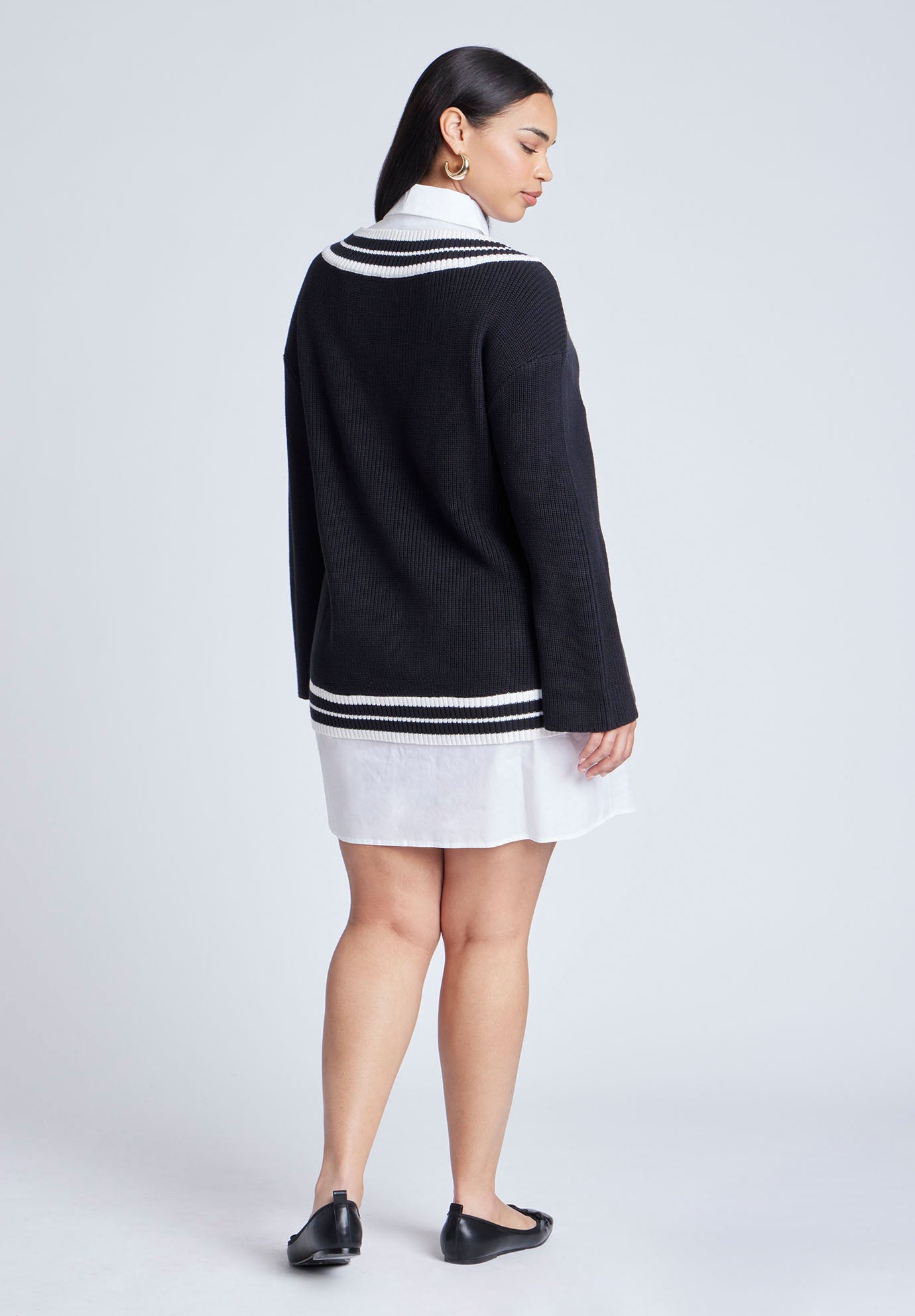 Striped Sweater Twofer Mini Shirt Dress image number 2