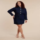 Denim Mini Dress With Rhinestone Bows image number null