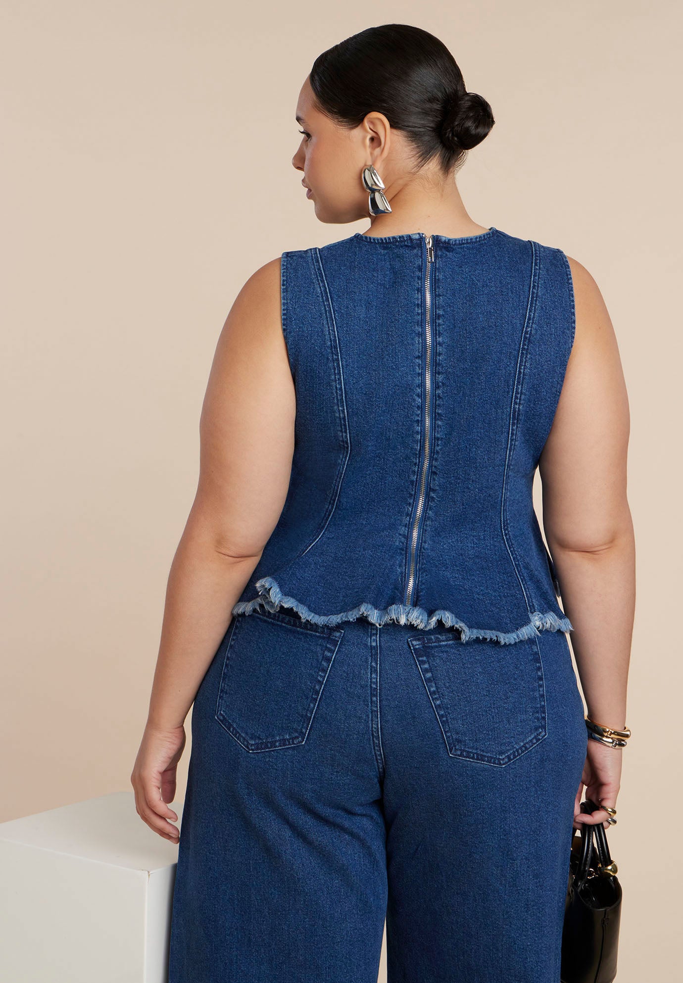 Denim Peplum Top image number 2