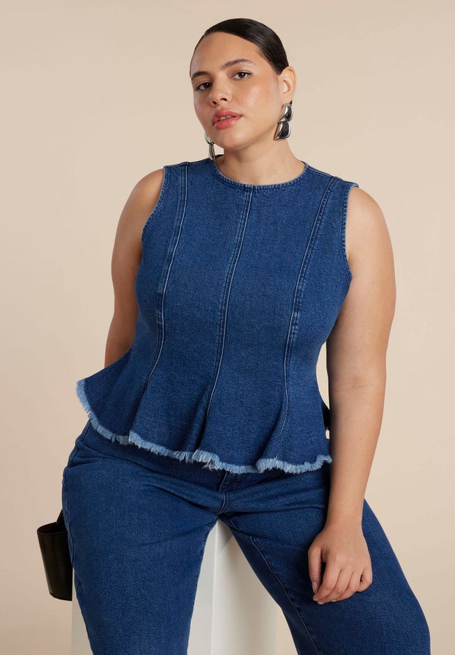 Denim Peplum Top image number 3
