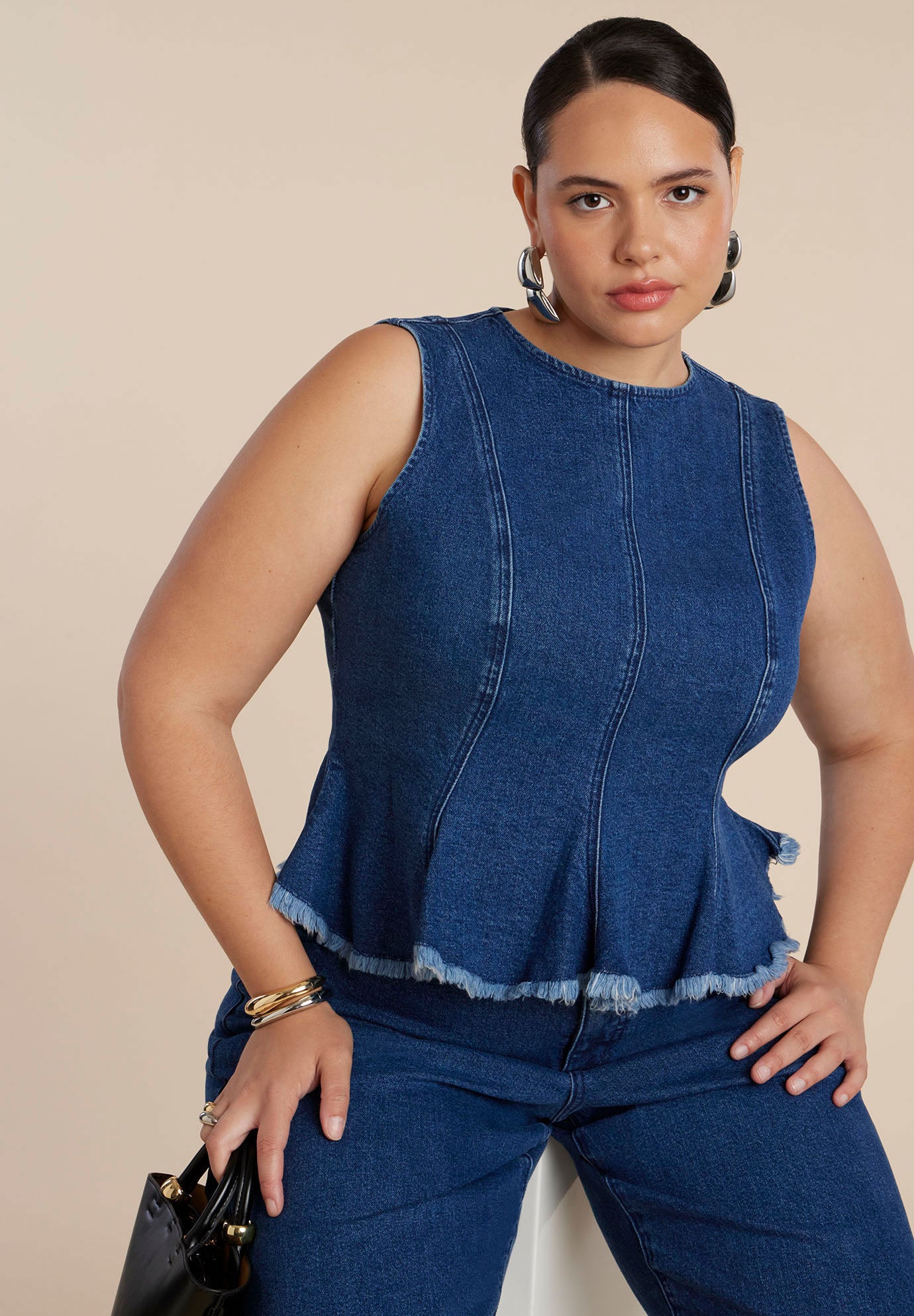 Denim Peplum Top image number 0