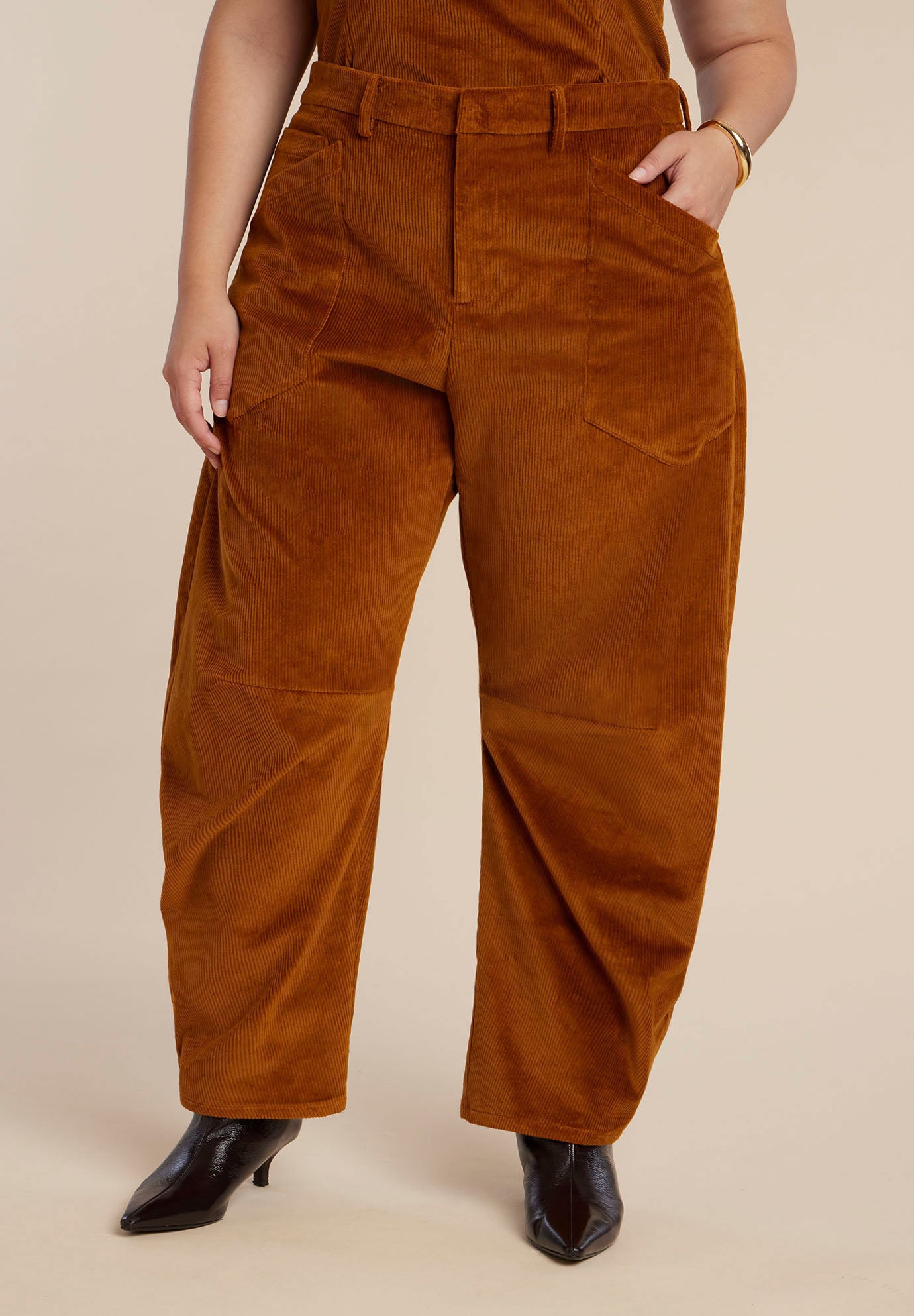 Corduroy Barrel Leg Pants image number 1