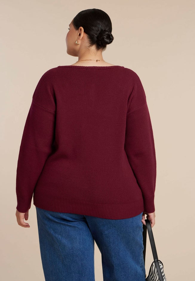 Deep V-Neck Sweater image number 2