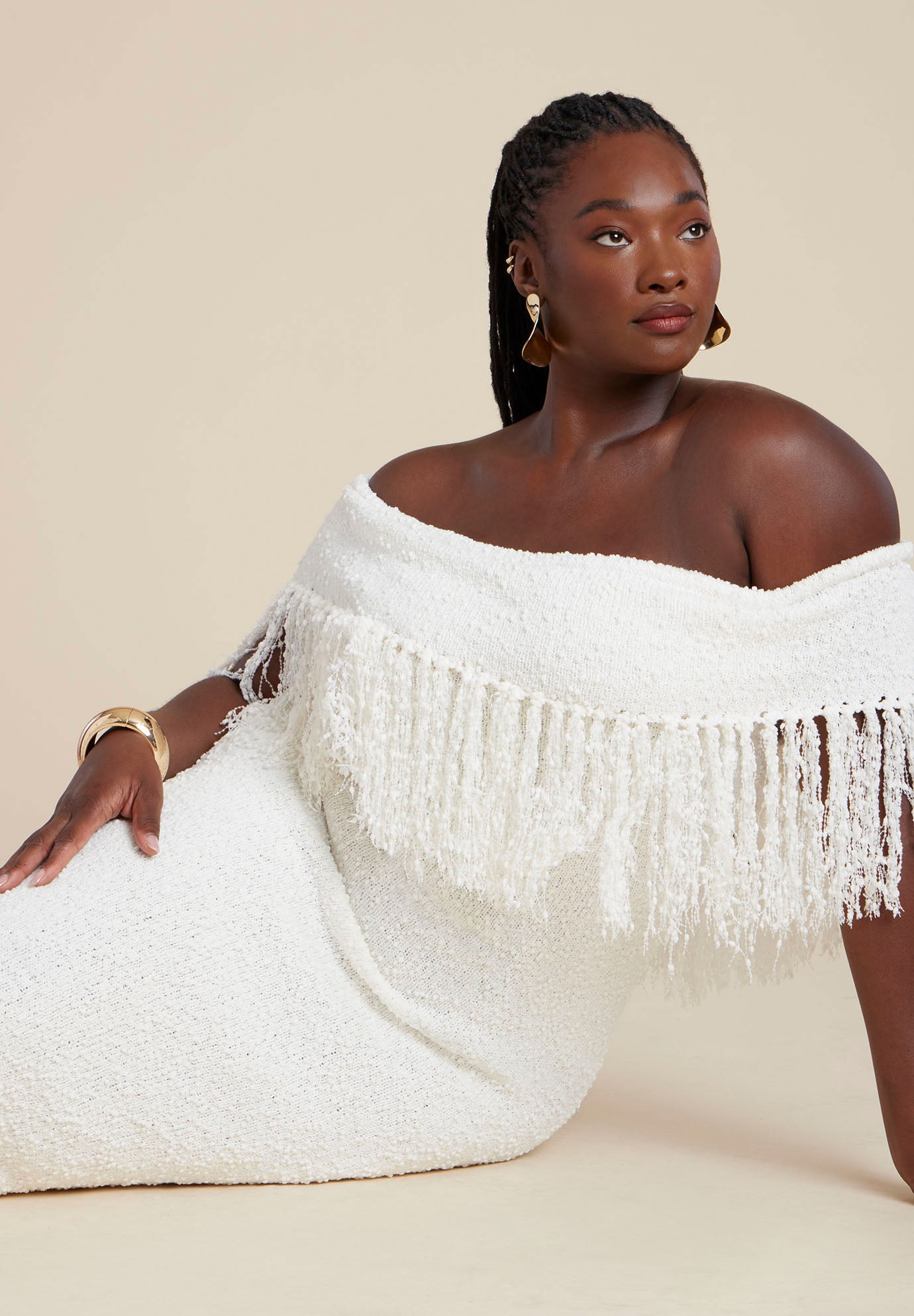 Textured Fringe Sweater Dress image number 2