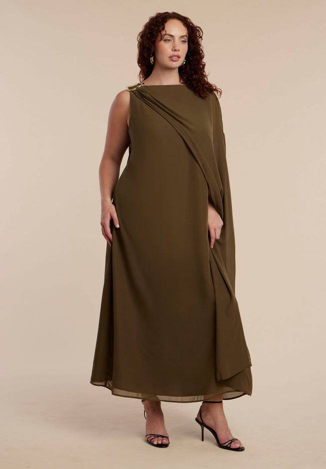 Hardware Detail Cape Maxi Dress image number 3