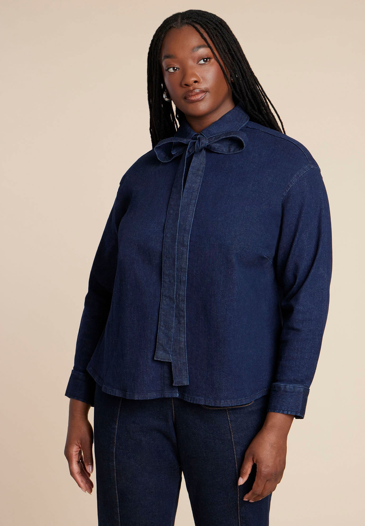 Denim Top With Bow Tie image number 0