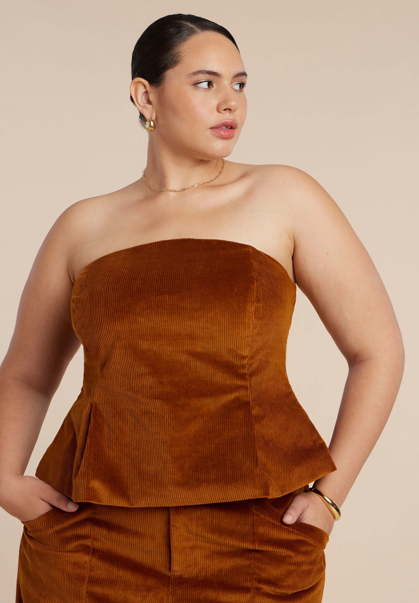 Corduroy Peplum Bustier image number 2