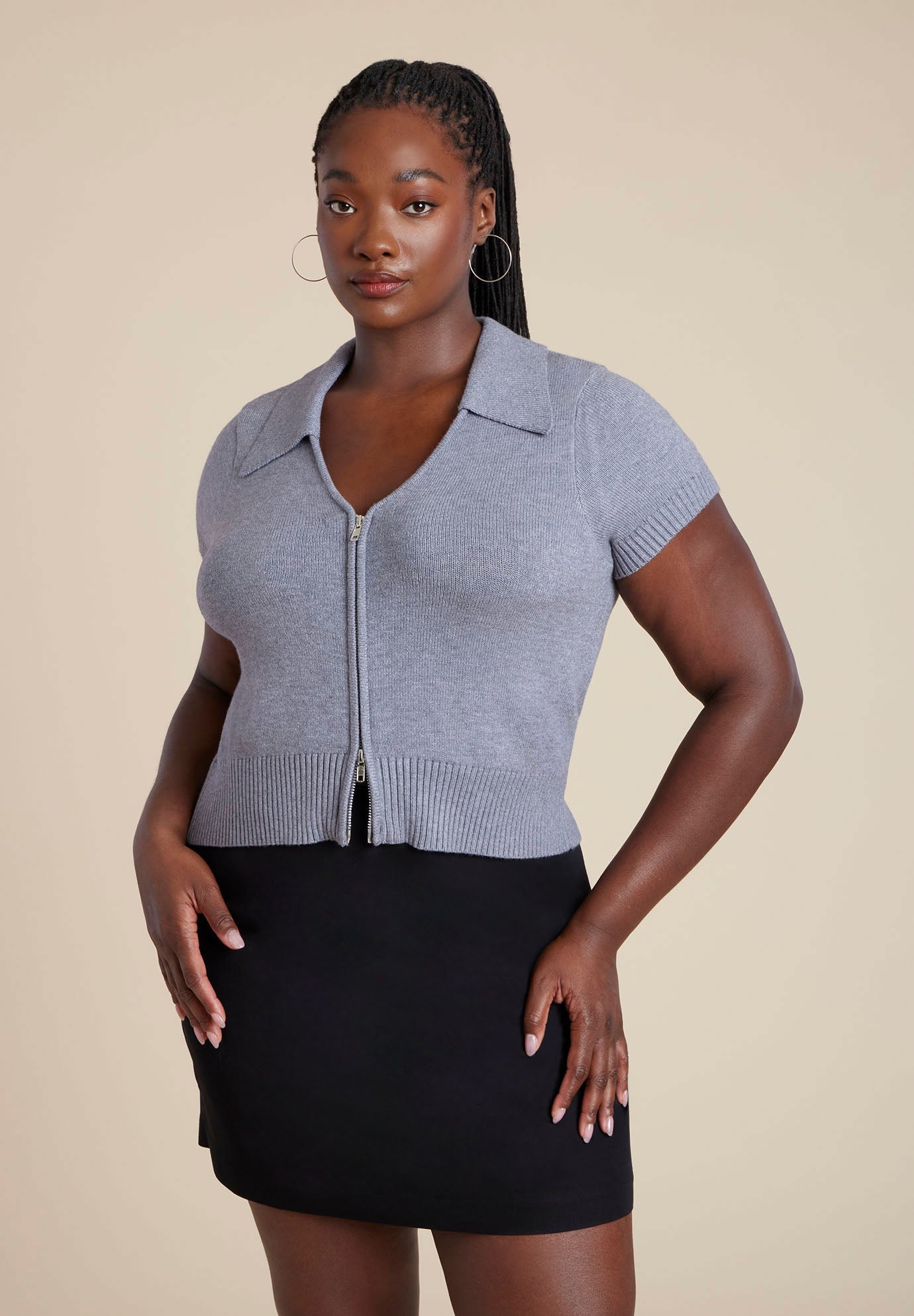 Cropped Zip Up Polo Sweater image number 1