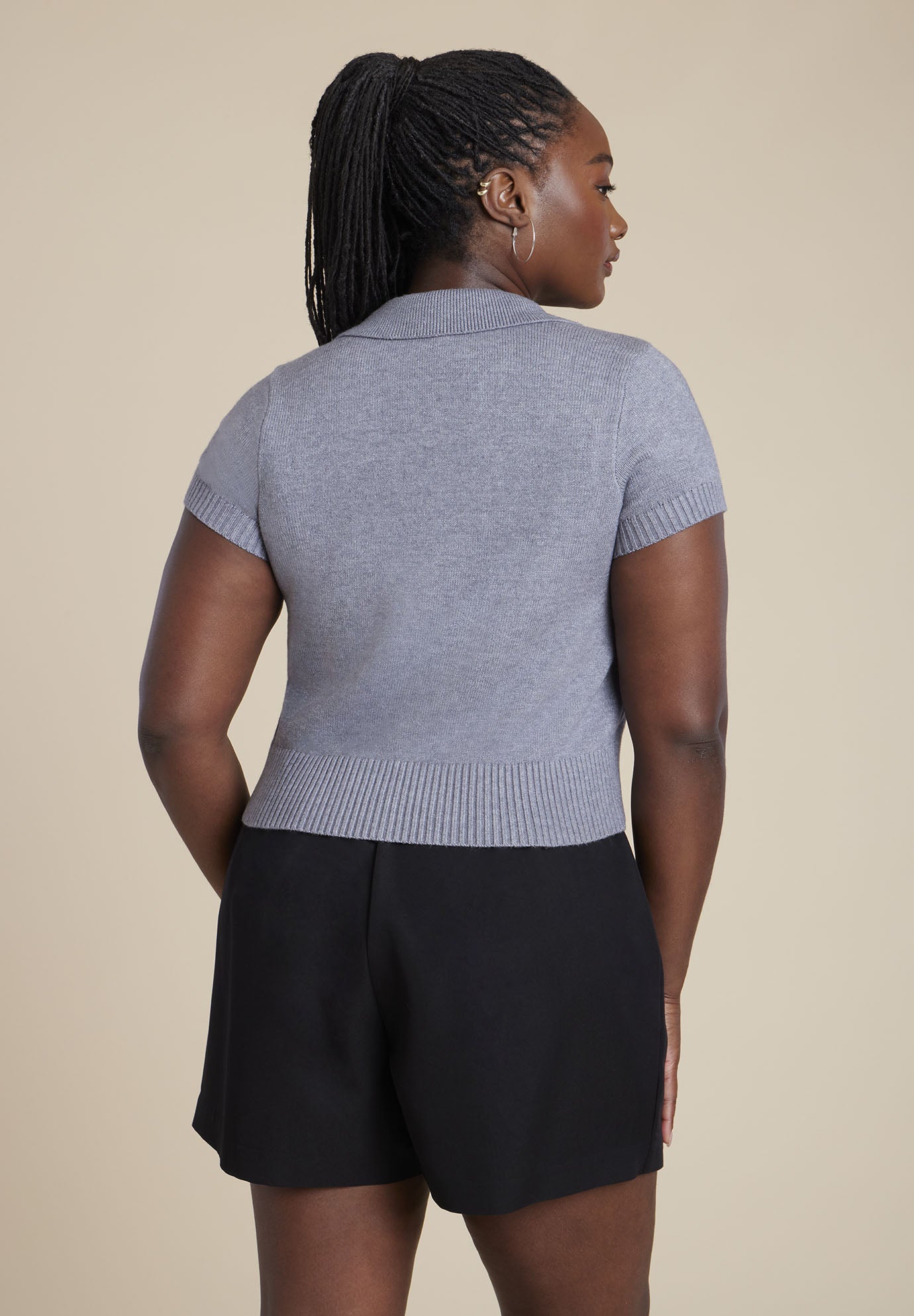 Cropped Zip Up Polo Sweater image number 2