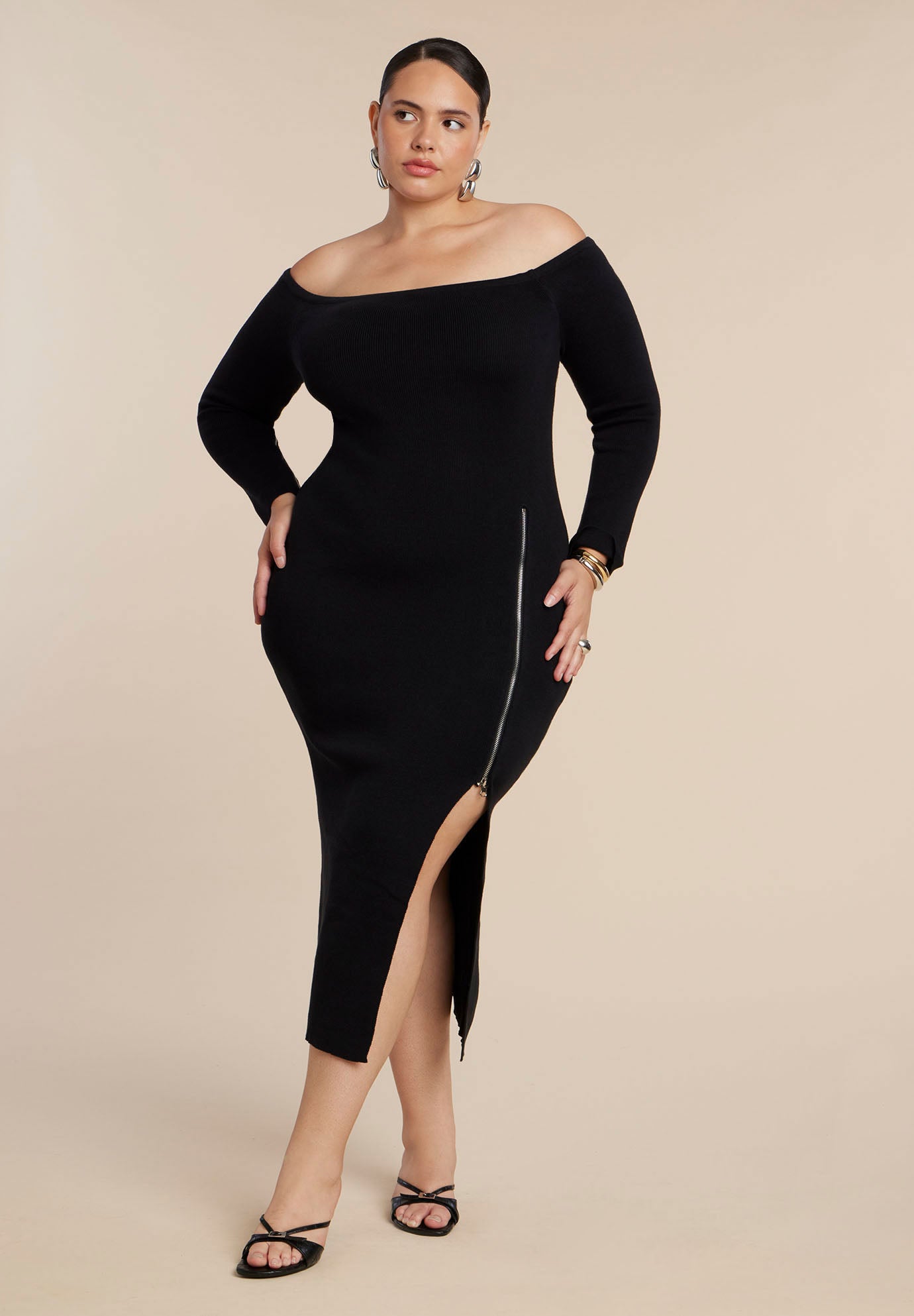 Sweater Midi Dress W Zippers image number 2