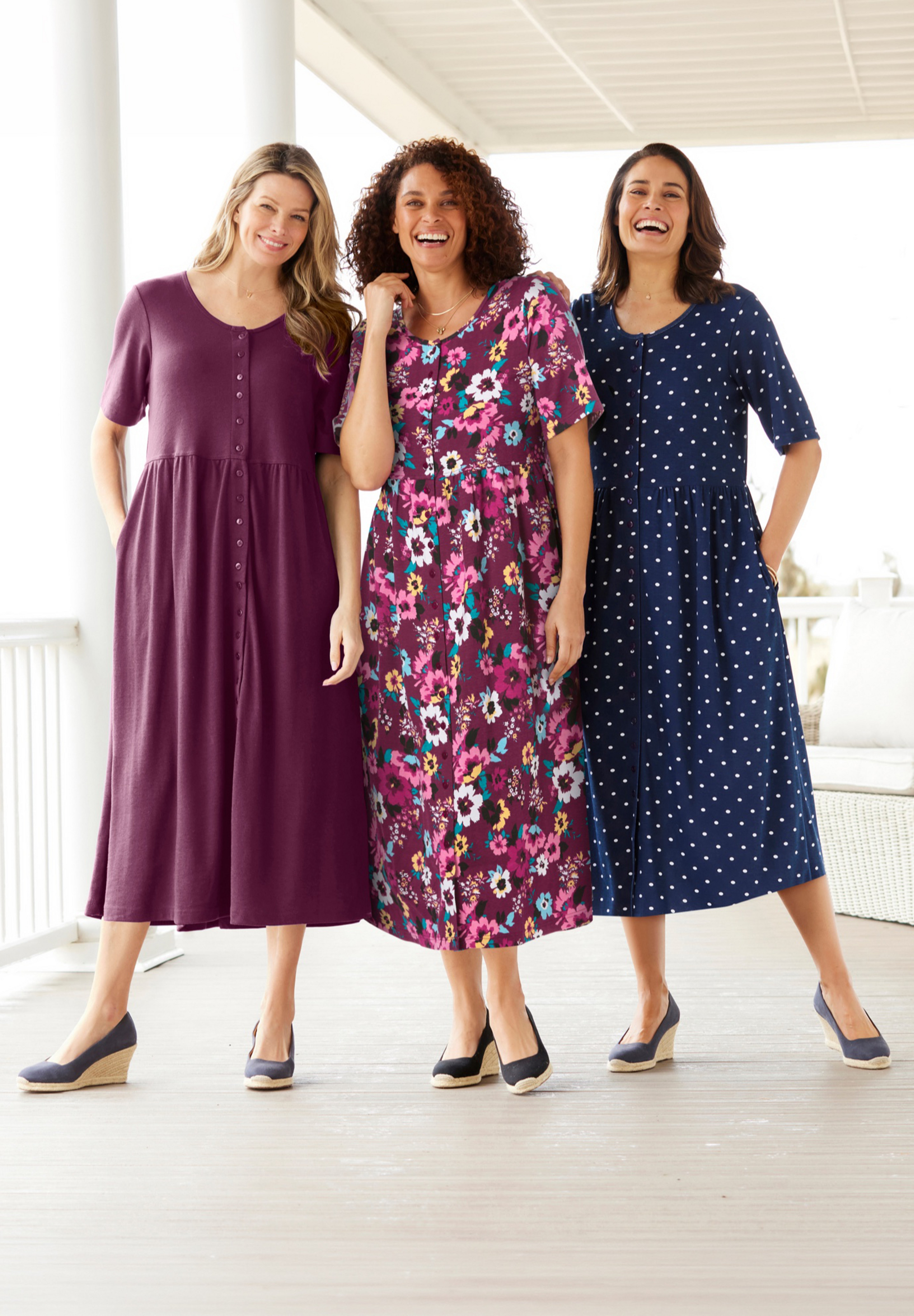 Button-Front Elbow-Sleeve Knit Dress image number 3