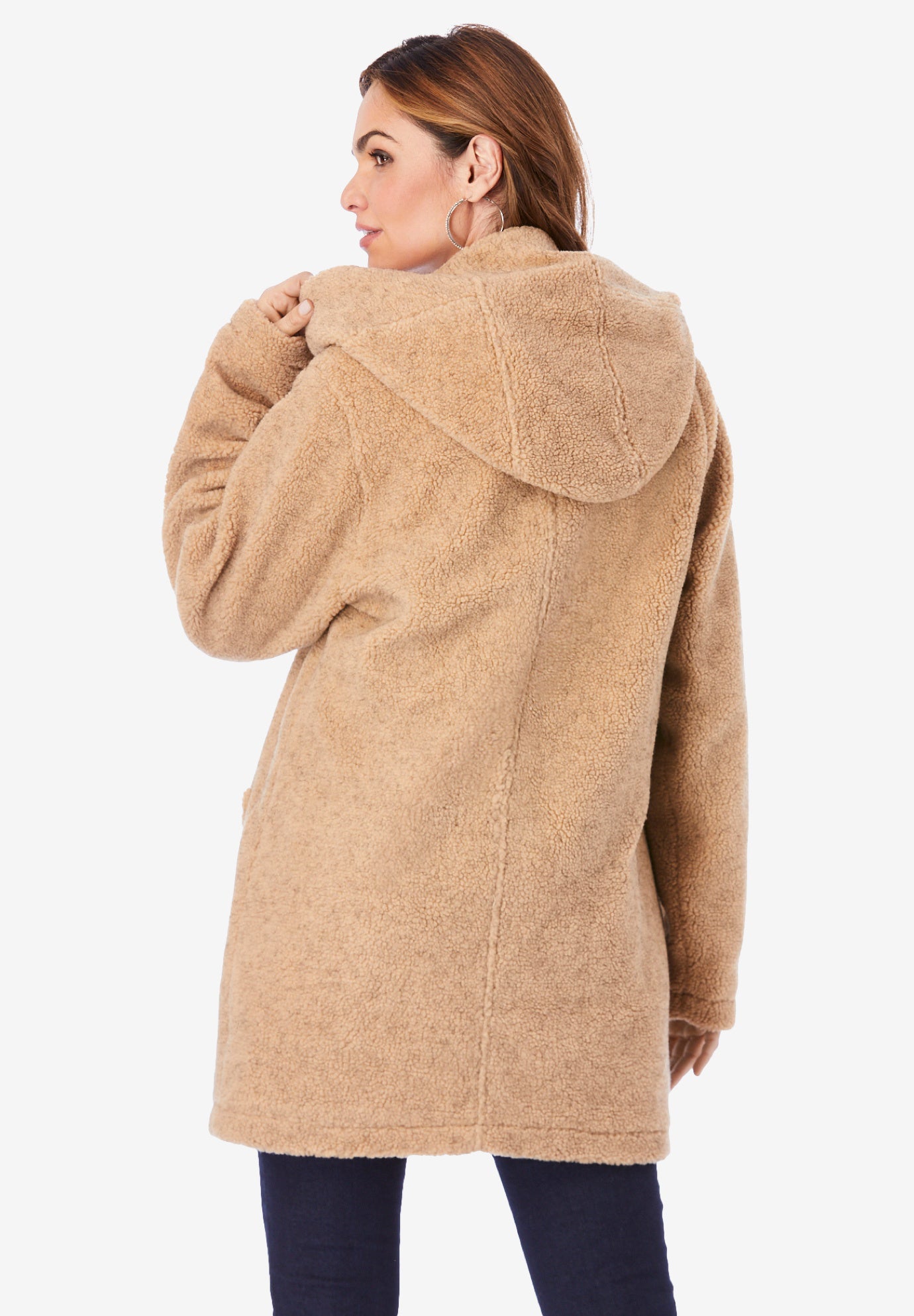 Plus Size Hooded Teddy Fleece Coat image number 1