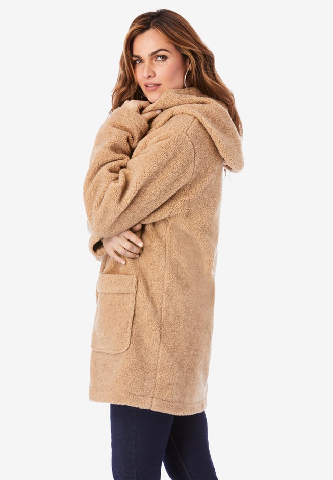 Plus Size Hooded Teddy Fleece Coat image number 2