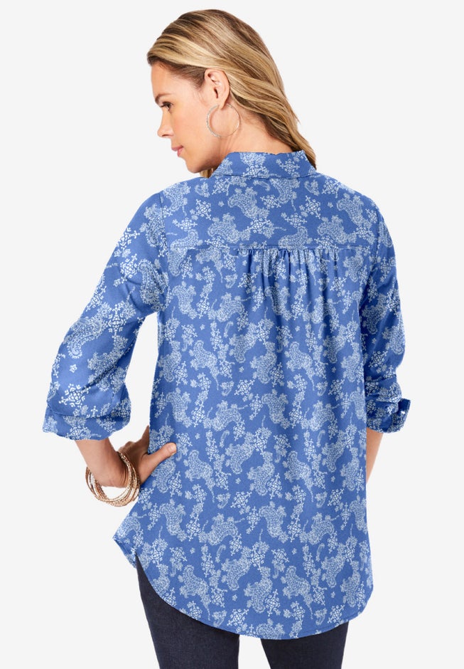 Plus Size Kate Long Sleeve Easy Cotton-Blend Button-Front Shirt image number 1
