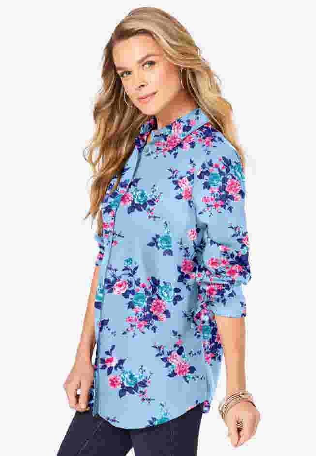 Plus Size Kate Long Sleeve Easy Cotton-Blend Button-Front Shirt image number 2