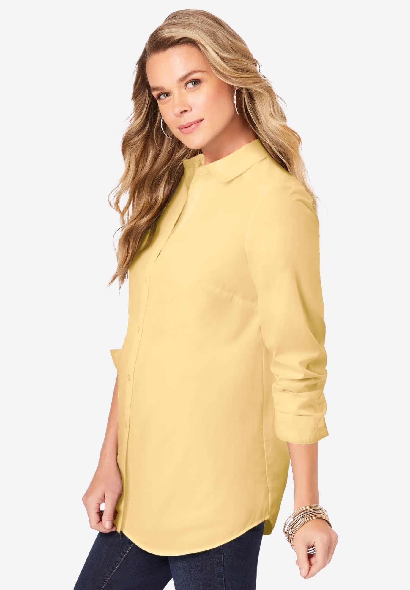 Plus Size Kate Long Sleeve Easy Cotton-Blend Button-Front Shirt image number 2