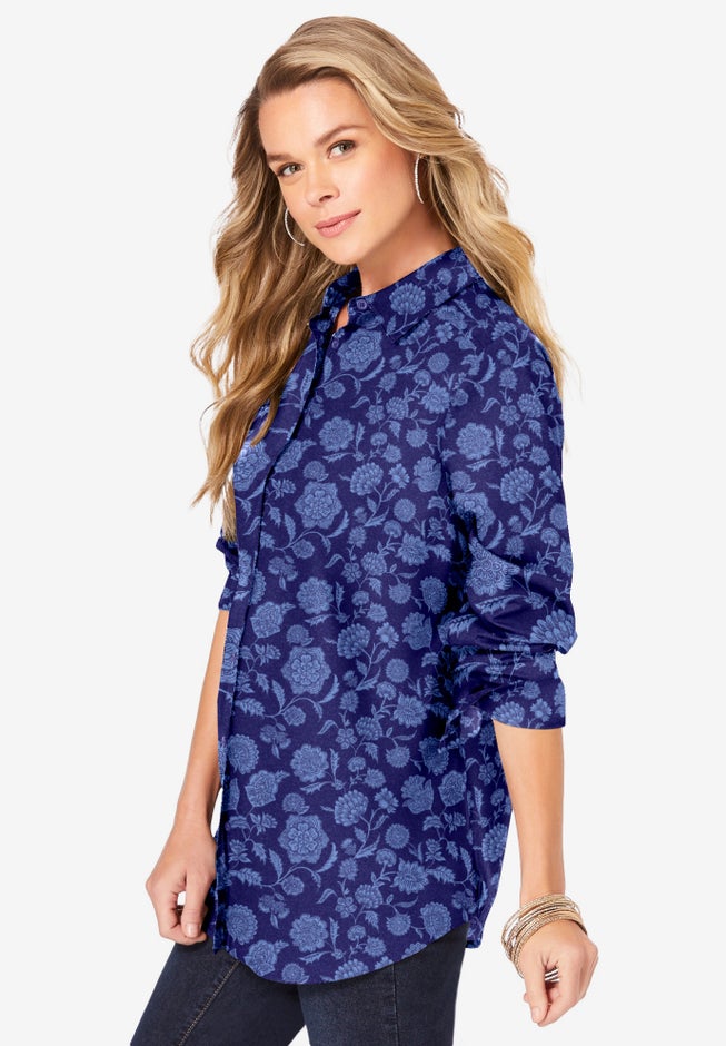 Plus Size Kate Long Sleeve Easy Cotton-Blend Button-Front Shirt image number 2