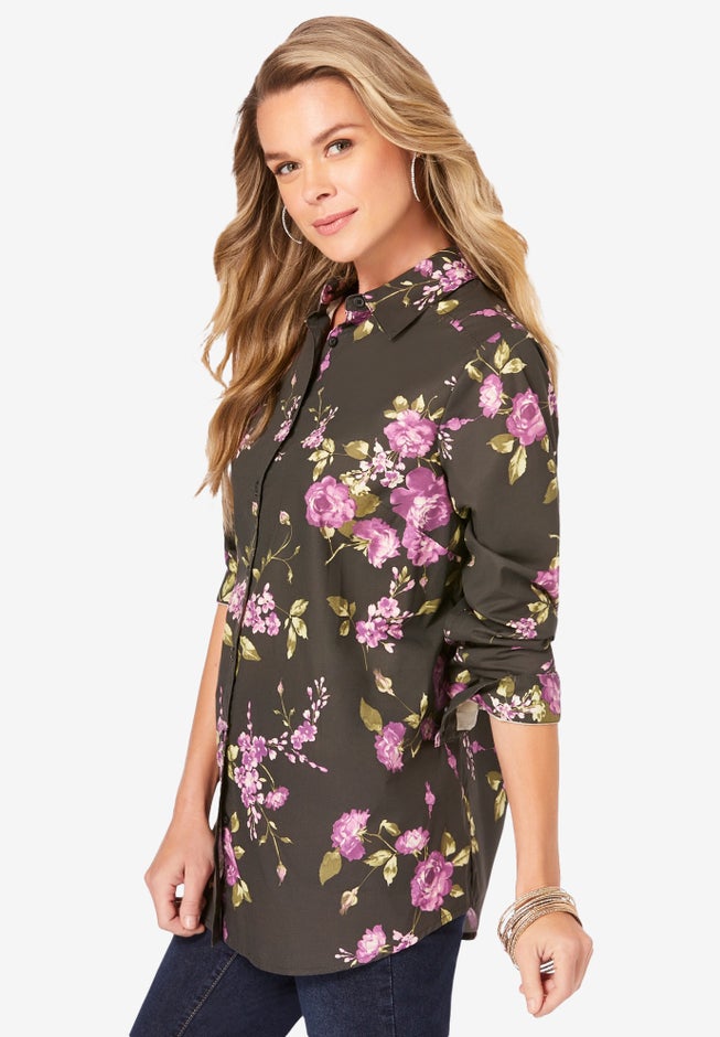 Kate Long-Sleeve Crisp Cotton-Blend Button-Front Shirt image number 2