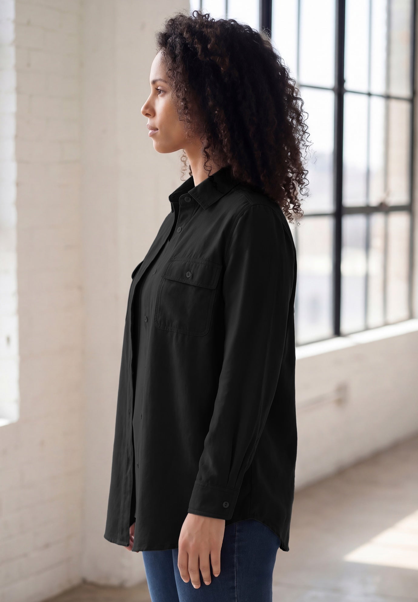 Faux Suede Button-Front Shirt image number 2
